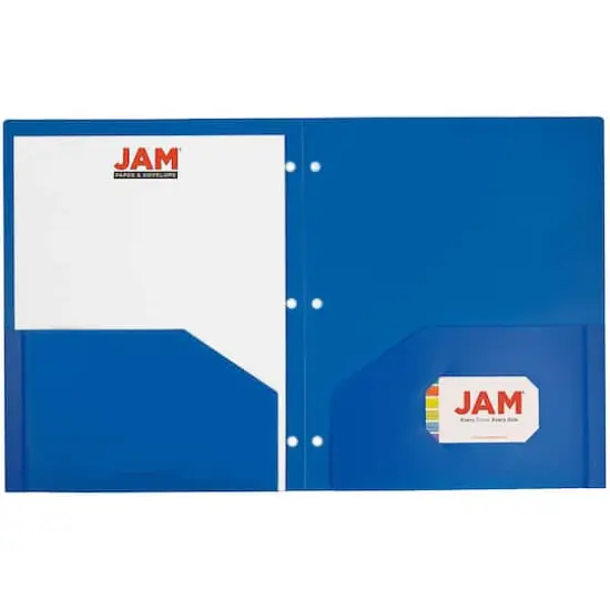 JAM Paper 3-Hole Heavy Duty Plastic Pocket Folder, 6ct. Blue {5}