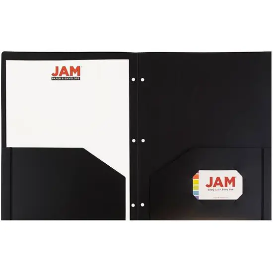 JAM Paper 3-Hole Heavy Duty Plastic Pocket Folder, 6ct. Black {5}