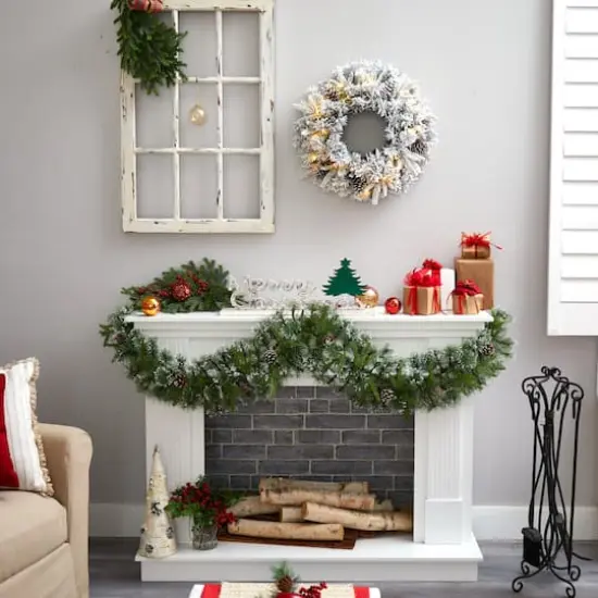 20" White LED Lights Flocked Artificial Christmas Wreath {7}