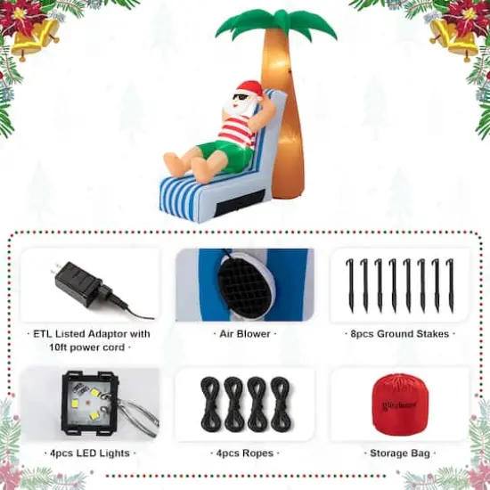 Glitzhome&reg; 6ft. LED Lighted Santa Under Coconut Tree Inflatable D&eacute;cor {7}