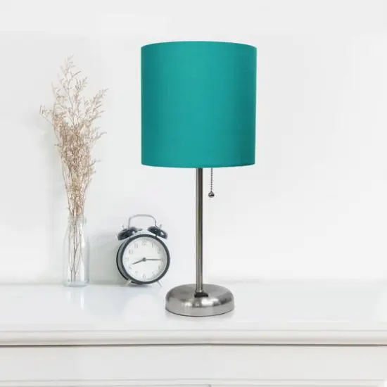 LimeLights 19.5" Brushed Steel Base Lamps with Charging Outlets, 2ct. Teal {5}