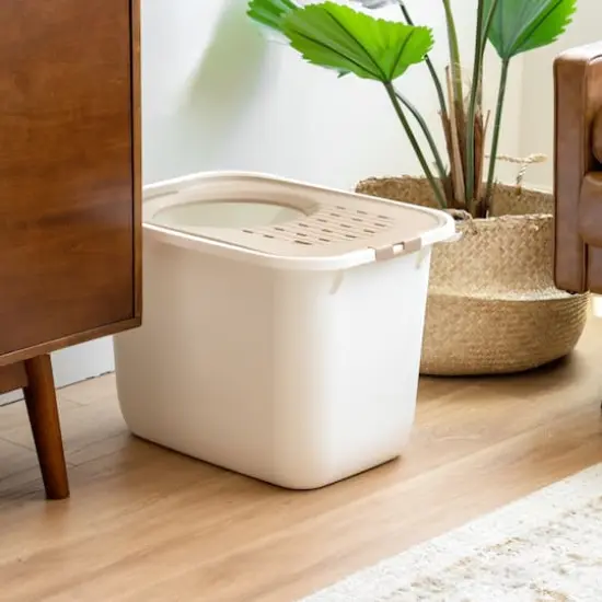 IRIS&reg; 49qt. White & Beige Cat Litter Box with Top Entry Lid {3}