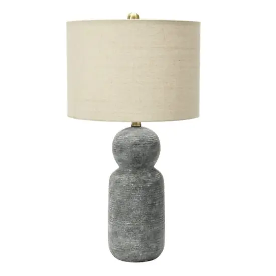 Hello Honey® 26.5" Curvy Gray Stoneware Desk Lamp with Linen Drum Shade {1}
