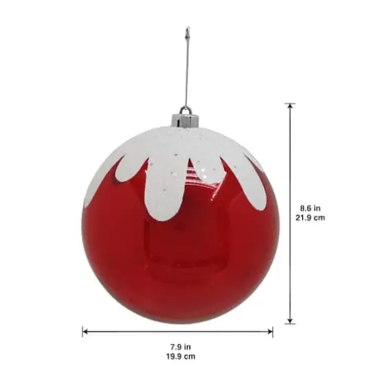 8.5" White Glitter Frosted Red Plastic Jumbo Ball Ornament by Ashland® {4}