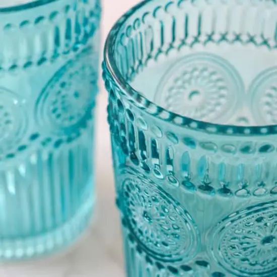 Kate Aspen&reg; 13oz. Vintage Textured Aqua Blue Drinking Glasses, 6ct. {8}