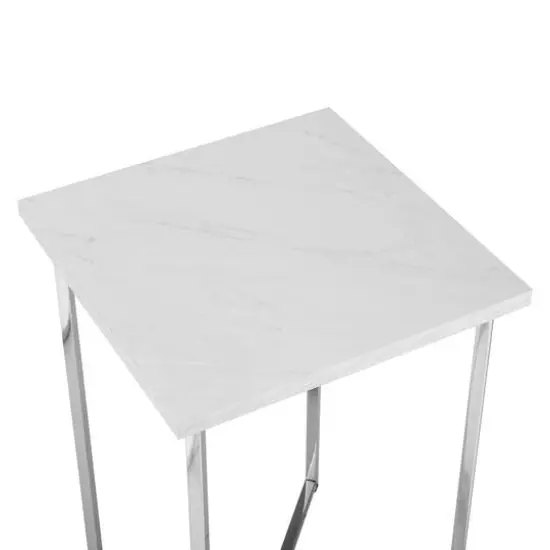 Walker Edison Luxe Modern Glam Square Side Table Faux White Marble/Chrome {6}