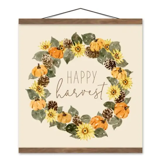 Happy Harvest Sunflower Wreath Teak Hanging Canvas {1}