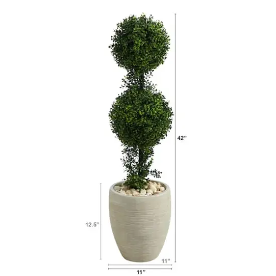 3.5ft. Boxwood Double Ball Topiary Artificial Tree in Sand Colored Planter {3}