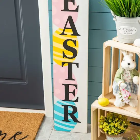 Glitzhome&reg; 42" Wooden Happy Easter Porch Sign {5}