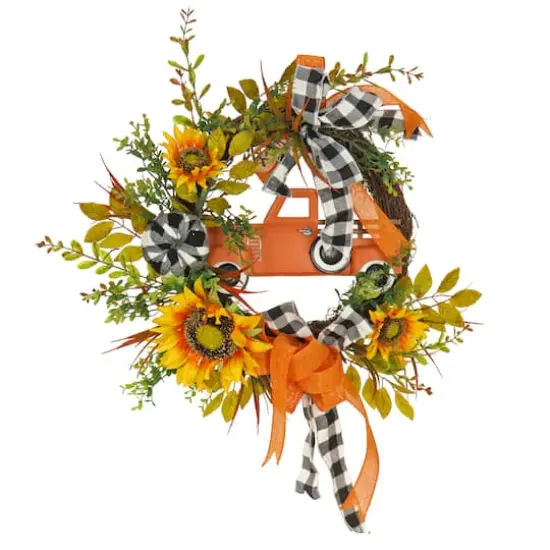 26'' Harvest Country Car and Sunflowers Wreath {1}