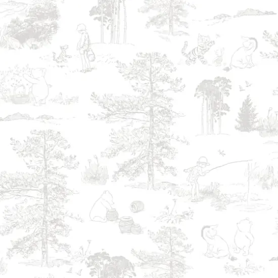 RoomMates Winnie The Pooh Gray Toile Peel & Stick Wallpaper {1}