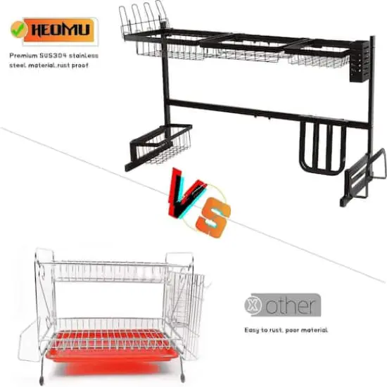 NEX&trade; 38" Black 2-Tier Stainless Steel Over the Sink Dish Rack {5}