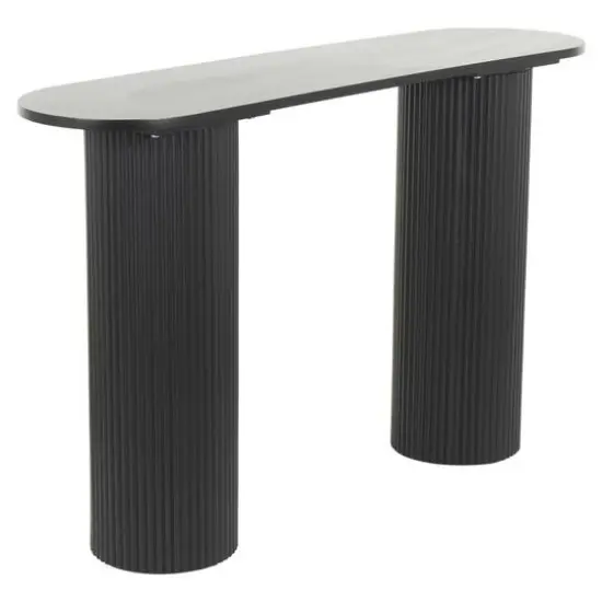 52" Black Wooden Geometric Oval Console Table with Ribbed Pillar Legs {9}