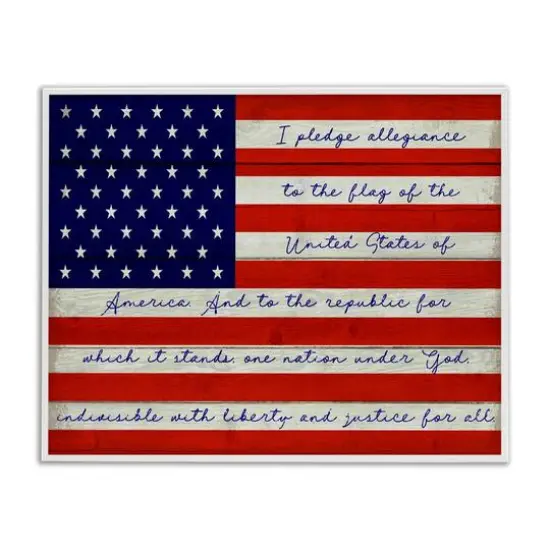 Stupell Industries Pledge of Allegiance Flag Framed Giclee Art White {1}