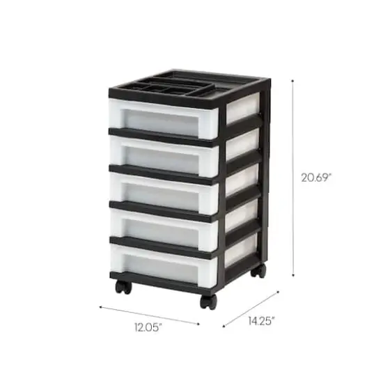 IRIS Black 5-Drawer Storage Cart With Organizer Top {3}