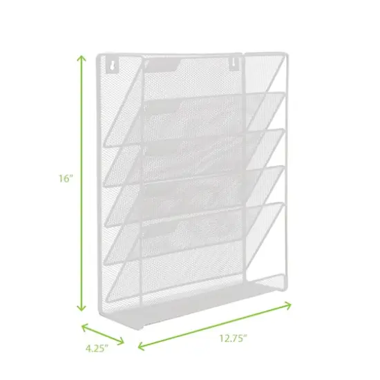 Mind Reader 6 Compartment Vertical Hanging Wall File & Chart Organizer White {5}