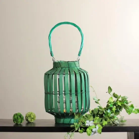 20" Tropicalia Tiki Bar Votive Candle Holder Lantern, Green {5}