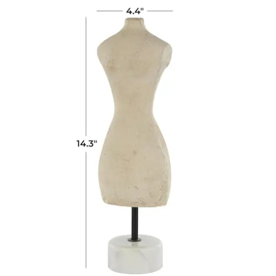 14.25" Cream Antique Style Paper Mache Female Dress Form Sculpture with White Marble Base {5}