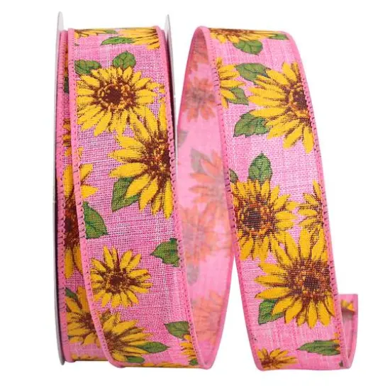 Reliant 1.5" x 20yd. Linen Wired Sunflowers All Around Ribbon Assorted {2}
