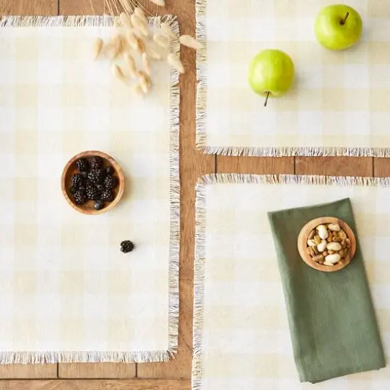 DII&reg; Heavyweight Check Fringed Cotton Placemats, 6ct. Natural {4}