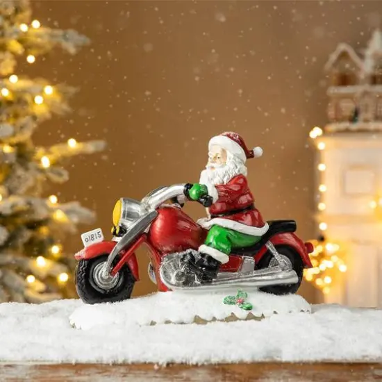 Glitzhome&reg; 11.75" Santa with Motorcycle Table D&eacute;cor {3}
