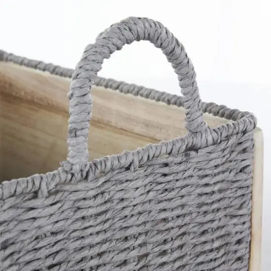 Light Brown Rattan Woven Basket with Gray Rope Handles, 3ct. {6}