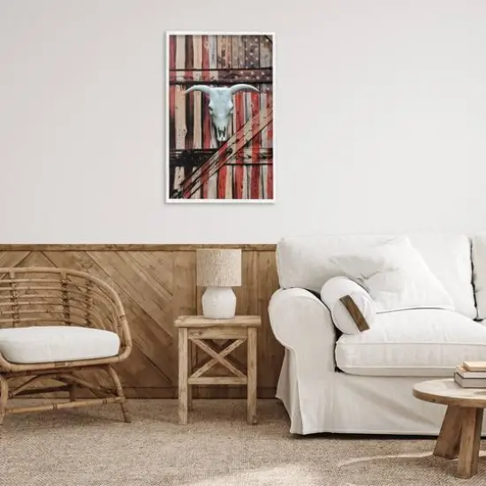 Stupell Industries Patriotic Cow Skull Framed Giclee Art White {3}