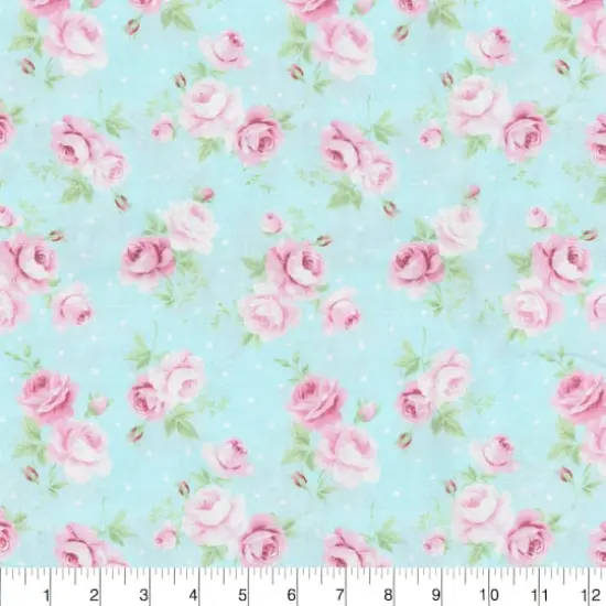 Fabric Traditions Light Blue Roses with Dots Cotton Fabric {3}