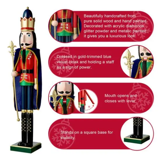 Glitzhome&reg; 3ft. Wooden Christmas King Nutcracker {5}