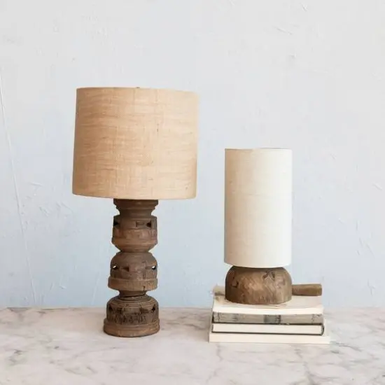 Hello Honey&reg; 24" Natural & Gold Colored Reclaimed Wood Table Lamp with Jute Shade {3}