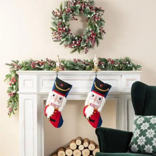 Glitzhome&reg; 21"L Hooked Christmas Nutcracker Stocking {3}