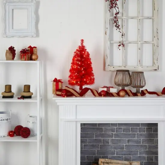 2ft. Pre-Lit Red Artificial Christmas Tree, Warm White LED Lights {9}