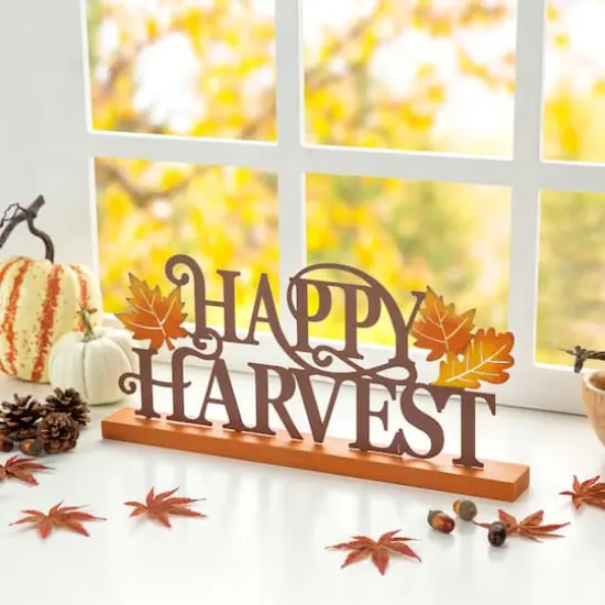 Glitzhome&reg; 18" Wood & Metal Happy Harvest Table D&eacute;cor {4}