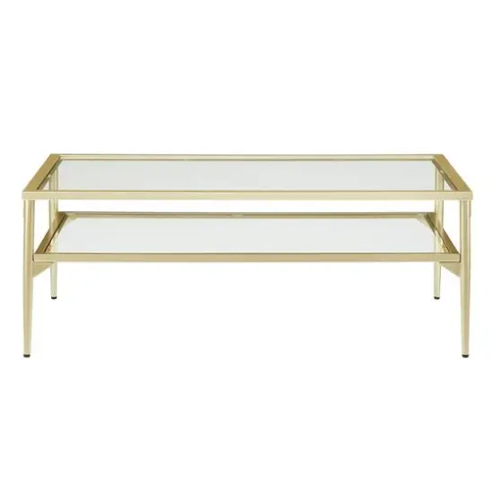 42" Gold Two Tier Glass and Metal Coffee Table {7}