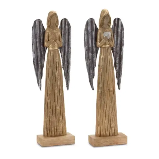 22.75" Carved Wood Angel Statue Set {1}