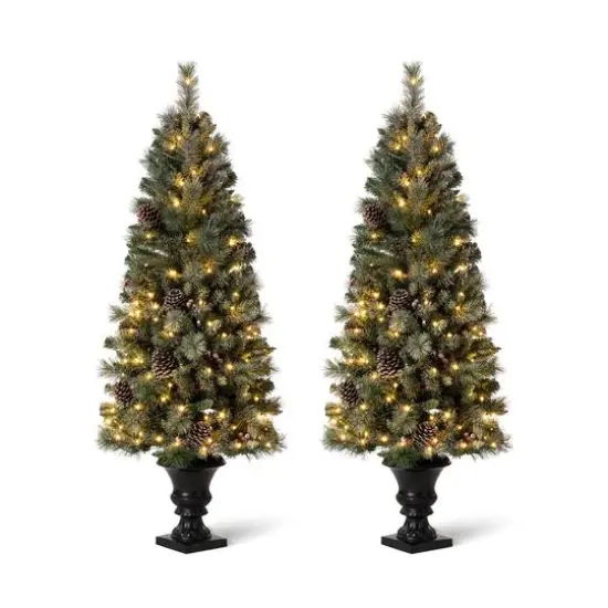 5ft. Pre-Lit Flocked Pine Artificial Christmas Tree, Warm White Lights, 2ct. {1}