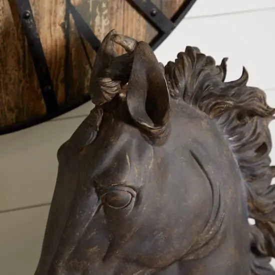 25" Brown Polystone Traditional Horse Sculpture {7}