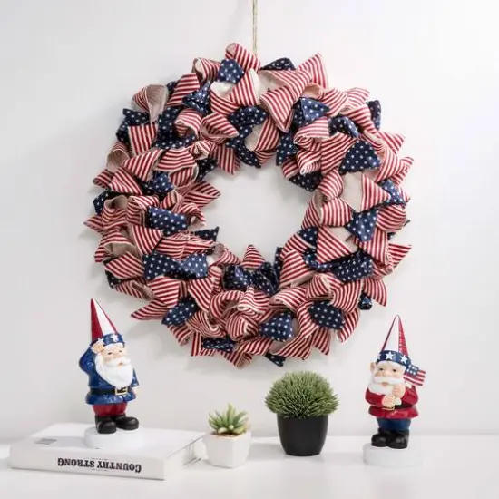 Glitzhome&reg; 18.9" Fabric Stripes & Stars Wreath {3}