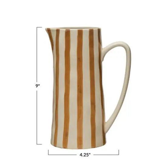 Hello Honey&reg; 9" Cream & Orange Hand-Painted Stoneware Pitcher {7}