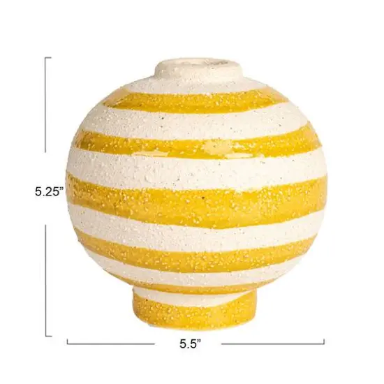 Hello Honey&reg; 5.25" Yellow & White Striped Stoneware Vase with Sphere Shape & Footed Base {5}