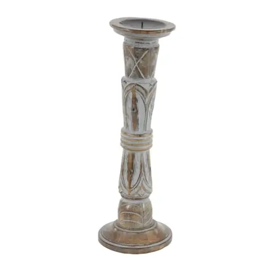 Light Brown Mango Wood Traditional Candle Holder Set {3}