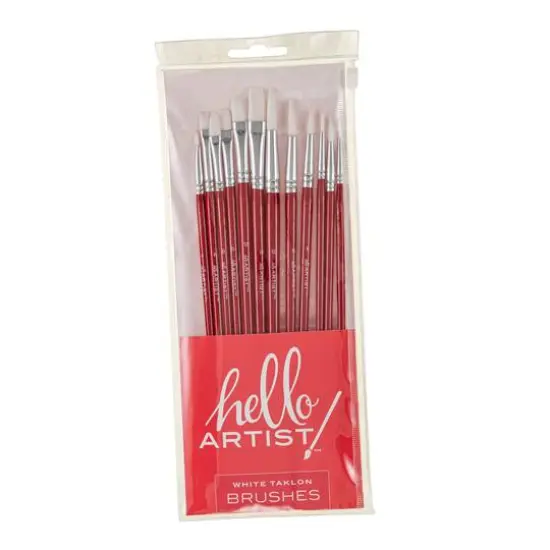 Hello, Artist! Long Handle White Taklon Flats & Rounds 12 Piece Brush Set {17}