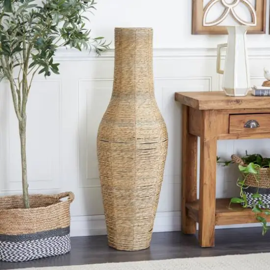 Brown Faux Seagrass Handmade Tall Woven Floor Vase 14" x 14" x 44" {6}