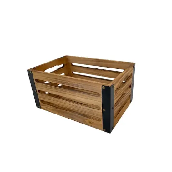 12.5" Natural Brown Wood & Metal Crate by Ashland&reg; {3}