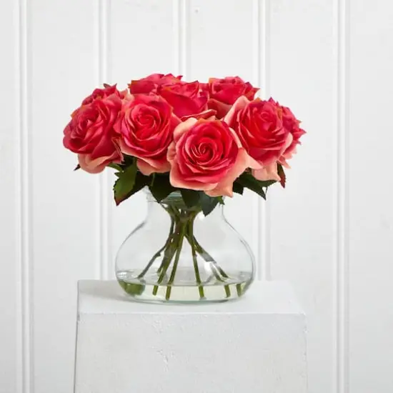11" Rose Arrangement in Glass Vase {2}