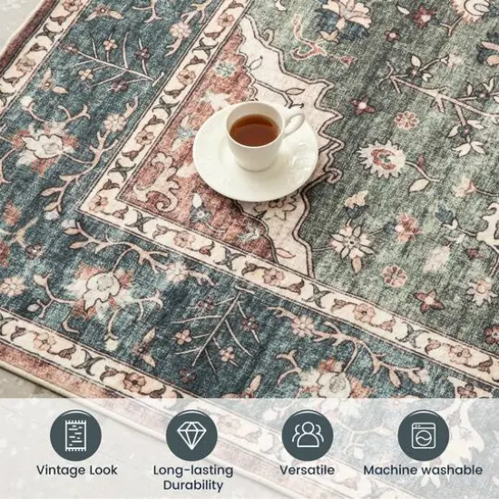 Glitzhome&reg; 5ft. x 8ft. Green & Tan Oriental Area Rug {6}