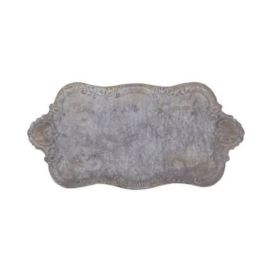 Hello Honey&reg; 18" Decorative Distressed Gray Metal Tray {3}