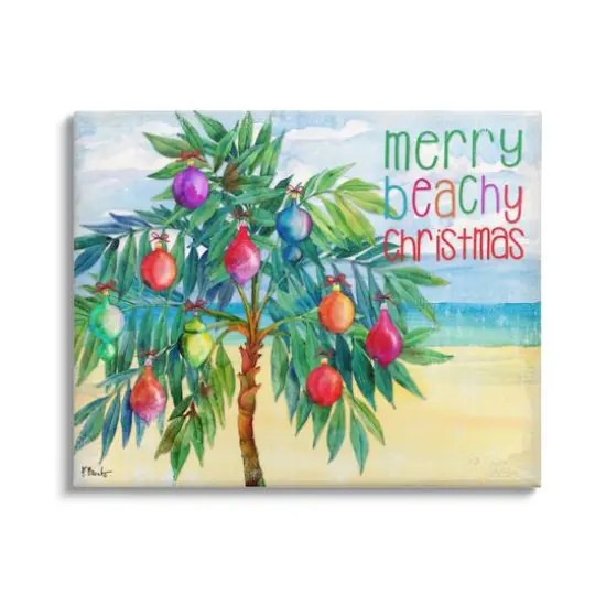 Stupell Industries Merry Beachy Christmas Holiday Palm Canvas Wall Art {1}