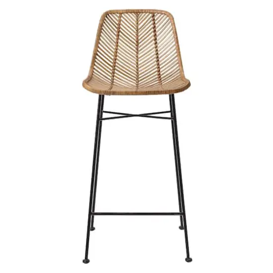 Hello Honey&reg; 40.5" Beige Rattan Bar Stool with Black Metal Frame {3}