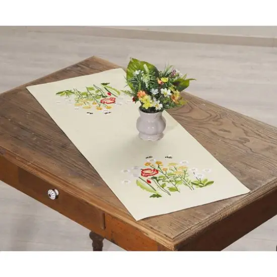 Leisure Arts&reg; Poppies Ecru Table Runner Stamped Embroidery Kit {3}